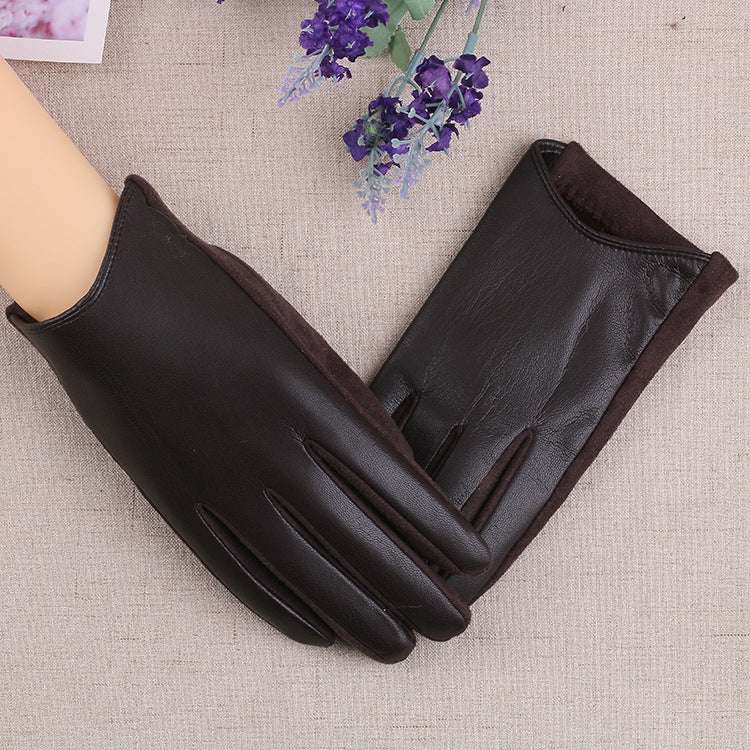 PU Leather Gloves Women's Winter Fleece Thick Touch Screen - globaltradeleader