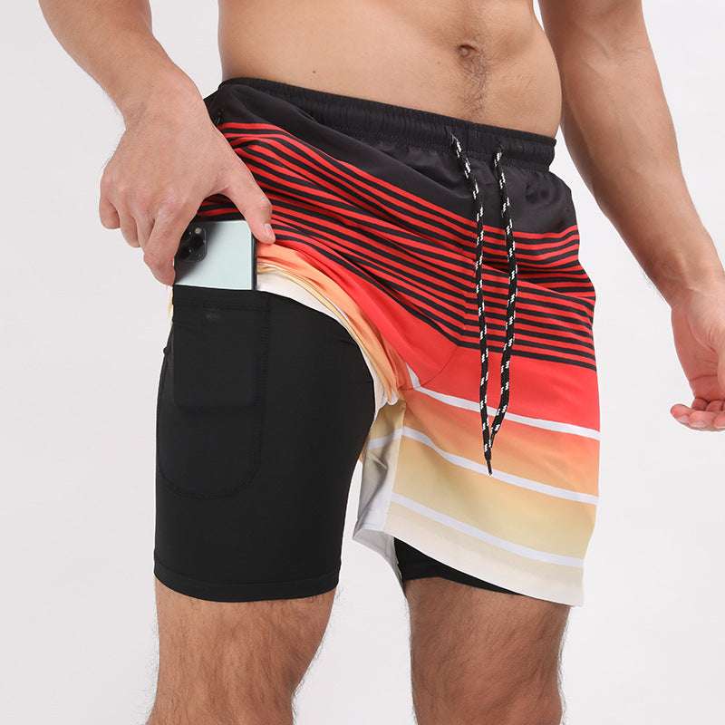 Gradient Printed Beach Shorts Double Layer Casual Sport Shorts - globaltradeleader
