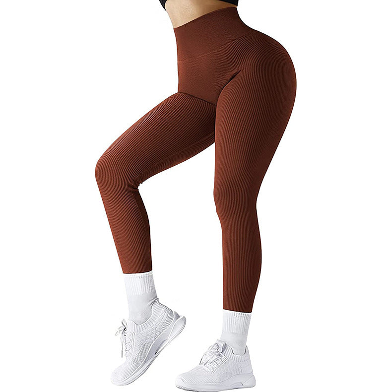 High Waist Seamless Leggings Threaded Knitted Fitness Pants Solid Women's Slimming Sports Yoga Pants Elastic Running Sport Leggings - globaltradeleader