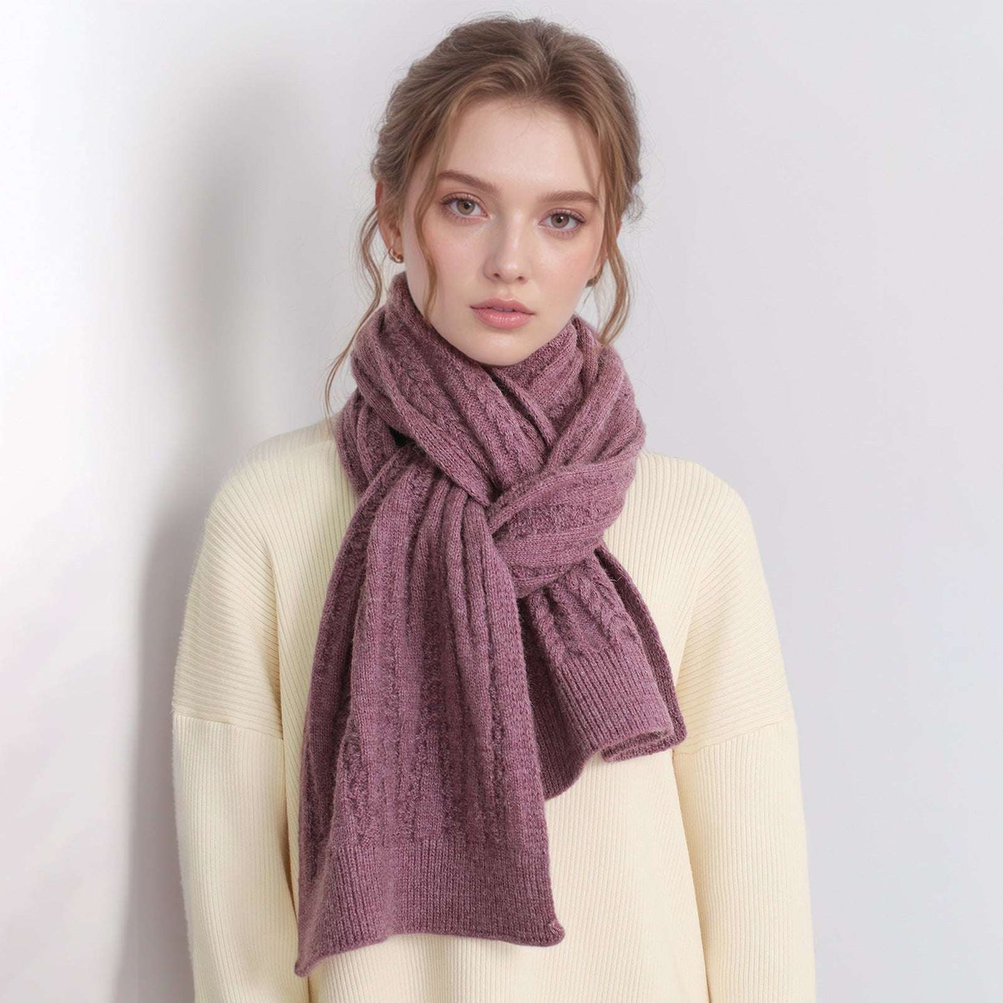 European And American Autumn And Winter Thickening Warm Wool Scarf Artificial Cashmere Solid Color Texture Knitted Scarf