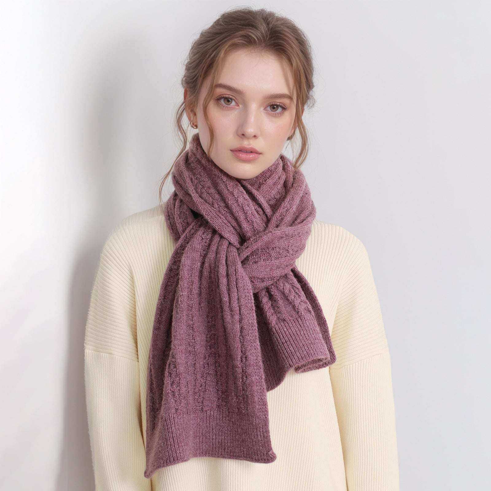 European And American Autumn And Winter Thickening Warm Wool Scarf Artificial Cashmere Solid Color Texture Knitted Scarf