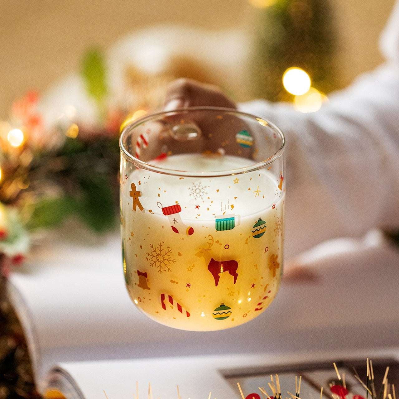 Christmas Glass Home Breakfast Drink Large Capacity With Handle