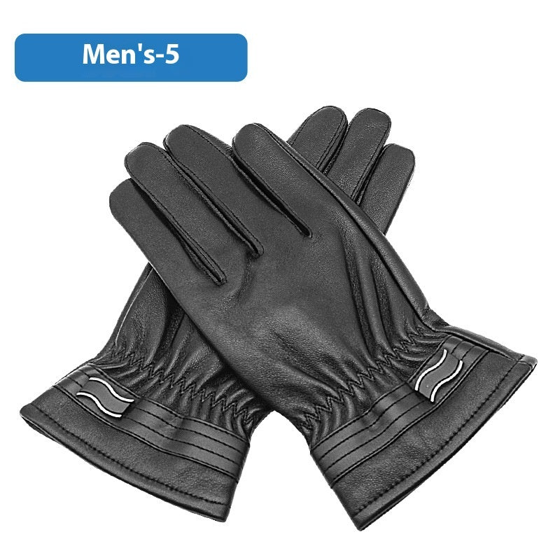 Genuine Leather Gloves Men's Winter Velvet Cold Protection Warm Sheepskin Gloves Cycling And Driving Touch Screen - globaltradeleader