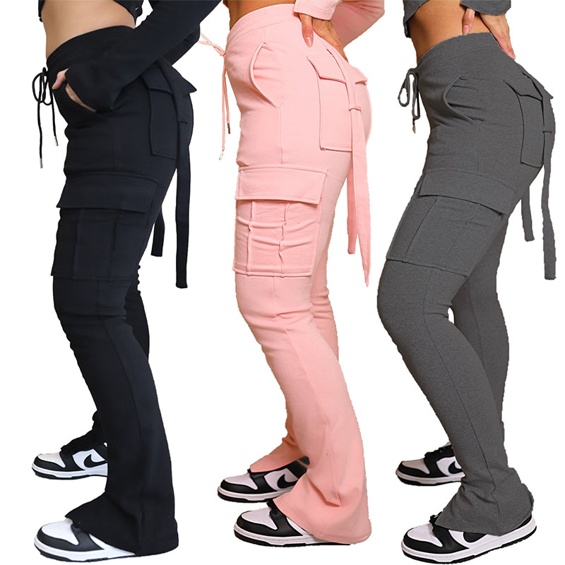 Cargo Pants With Pockets High Waist Drawstring Wide Leg Straight Trousers For Women Overalls - globaltradeleader