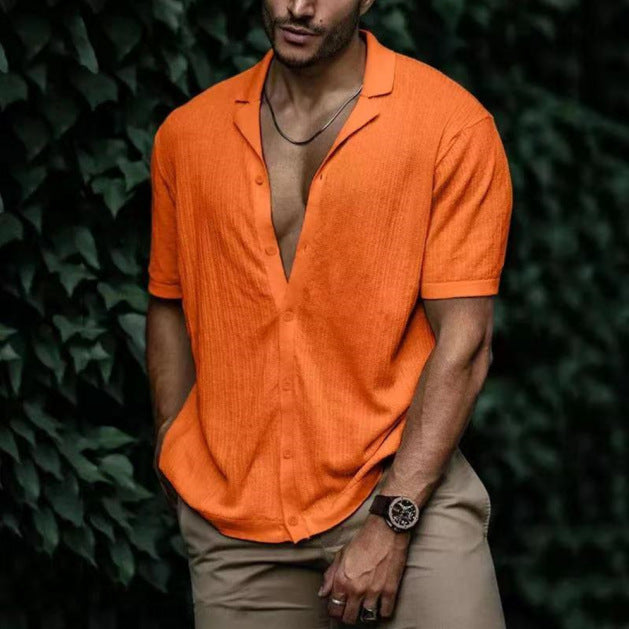Casual Loose Cardigan Short Sleeve Solid Color T-shirt Men - globaltradeleader