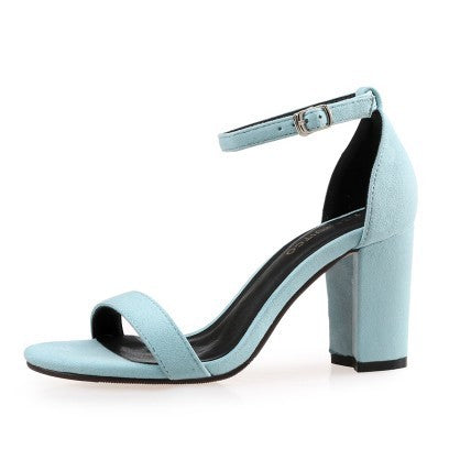 One Word Buckle High Heel Sandals Thick Heel Women - globaltradeleader