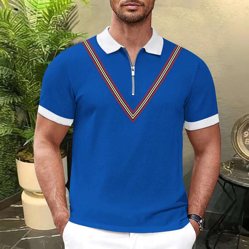 Short Sleeved Solid Color Zippered T Shirt