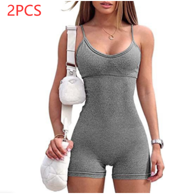 Spaghetti Strap Shorts Jumpsuit Sports Yoga Workout Tight Romper Women Fashion Fitness Sportwear - globaltradeleader