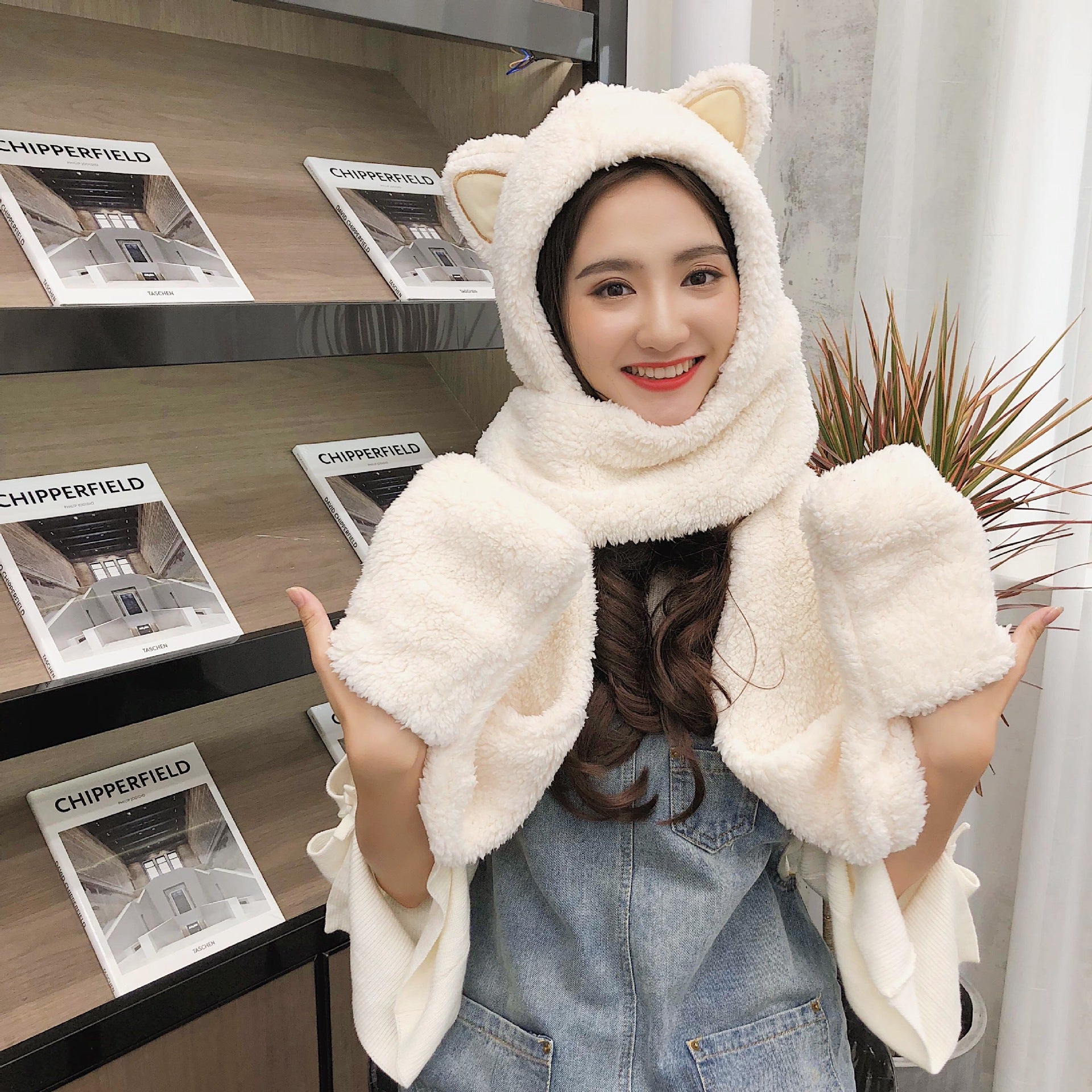 Autumn And Winter Korean Fashion Hat Scarf Gloves Women's Cute Cat Ear Scarf Cap