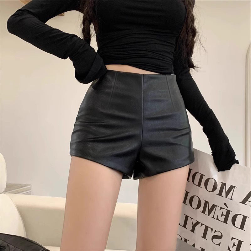 Sheath Leather Pants Sexy Temperament Hot Girls Wear High Waist Shorts - globaltradeleader