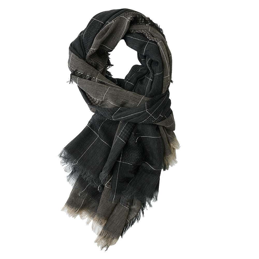 Winter Dual-color Patchwork Plaid Tassel Large Size Scarf