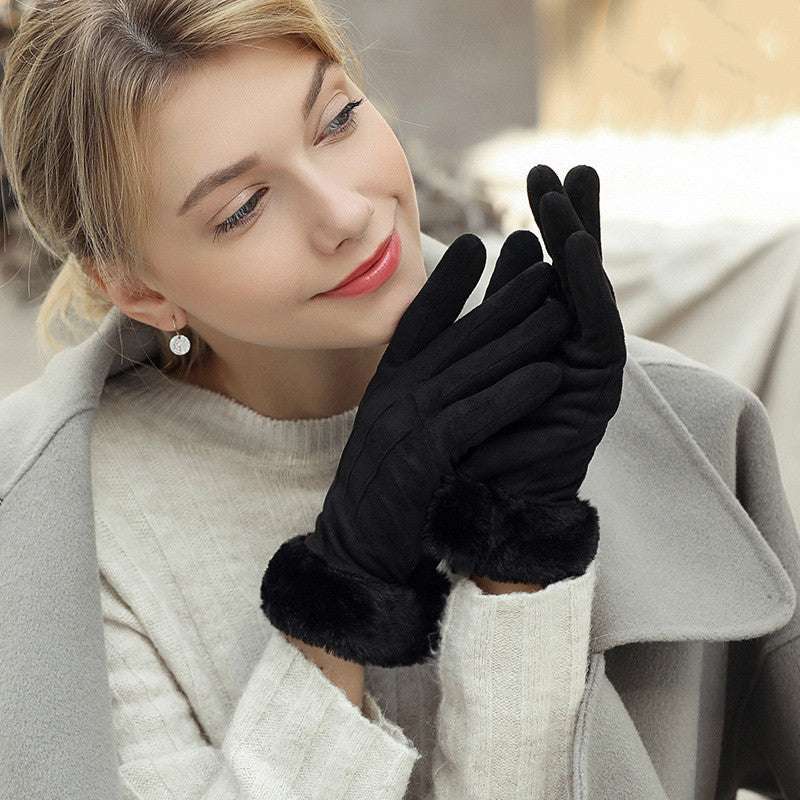 Women's Autumn Winter Touch Screen Plus Suede Warm Ski Gloves - globaltradeleader