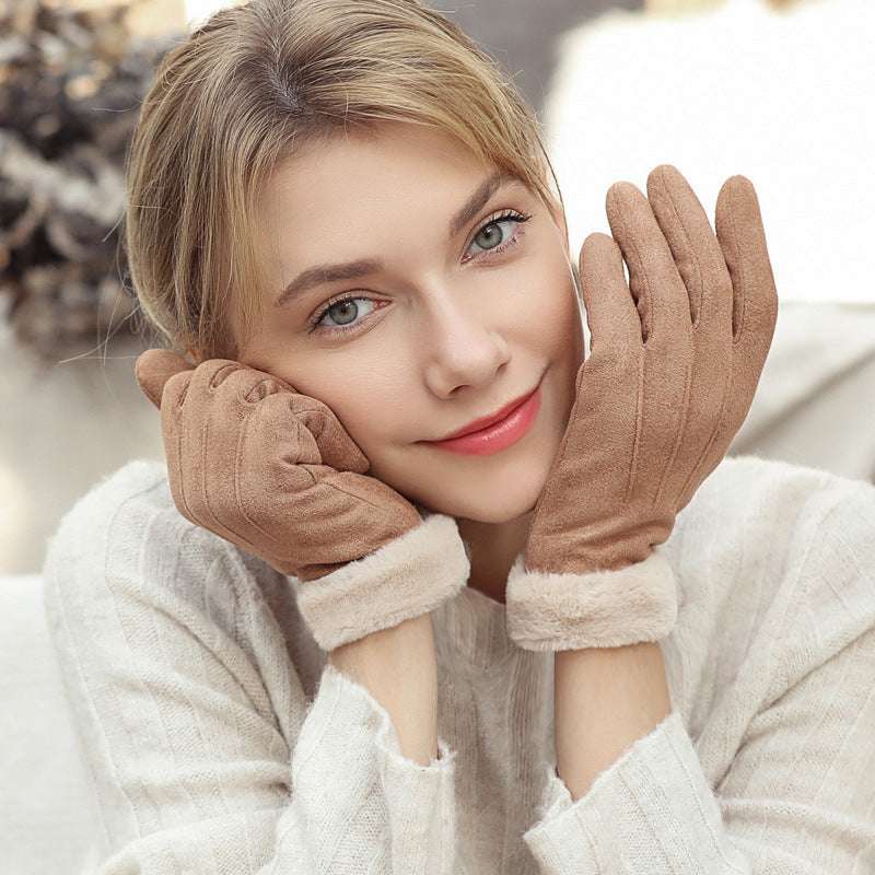 Women's Autumn Winter Touch Screen Plus Suede Warm Ski Gloves - globaltradeleader