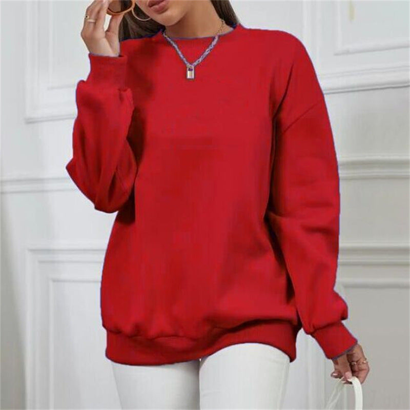 Thick Loose Round Neck Long Sleeve Solid Color Hoodie - globaltradeleader