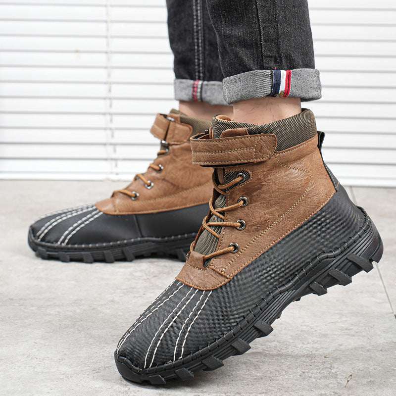 Winter Fleece Lace-up Snow Boots For Men Women Waterproof And Anti-slip Outdoor Work Boot Fashion Warm Mid-tube Cotton Shoes Men - globaltradeleader