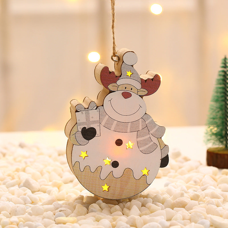 White Nordic Style Christmas Decoration Supplies Christmas Wooden Luminous Pendant