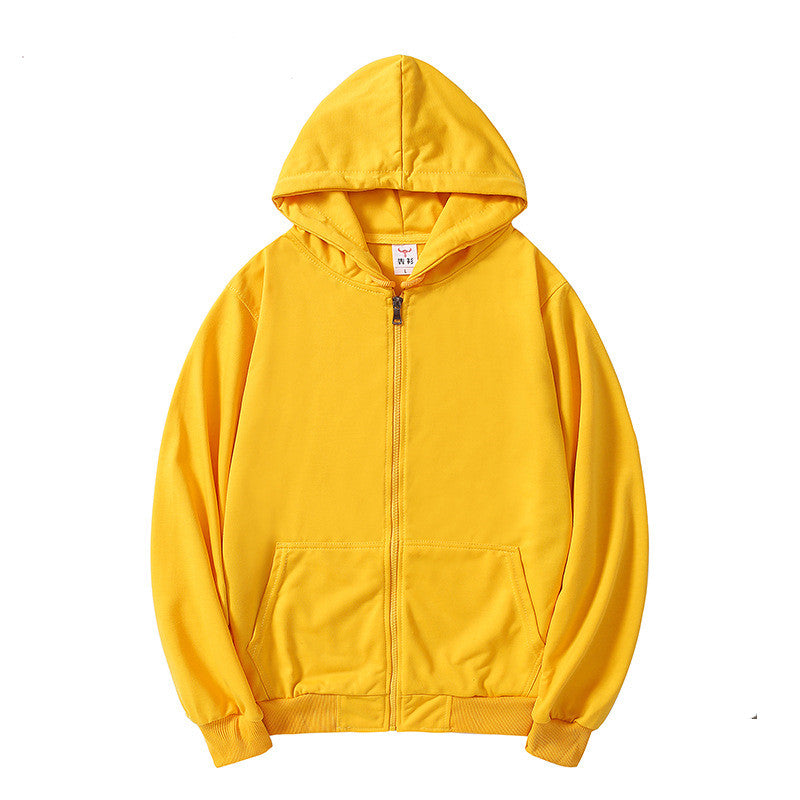 Autumn Thin Solid Color Cotton Terry Hooded Zipper Men's Sweater