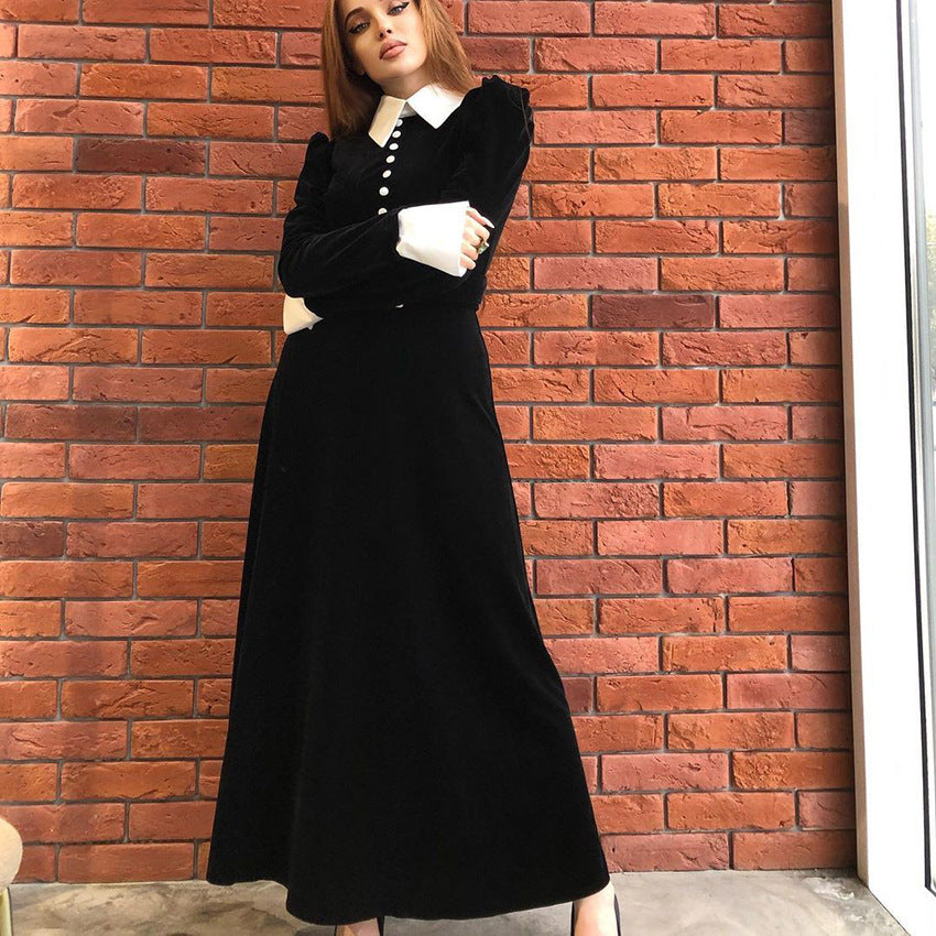 Women's High-waist Temperament Elegant Shirt Puff Sleeve Dress