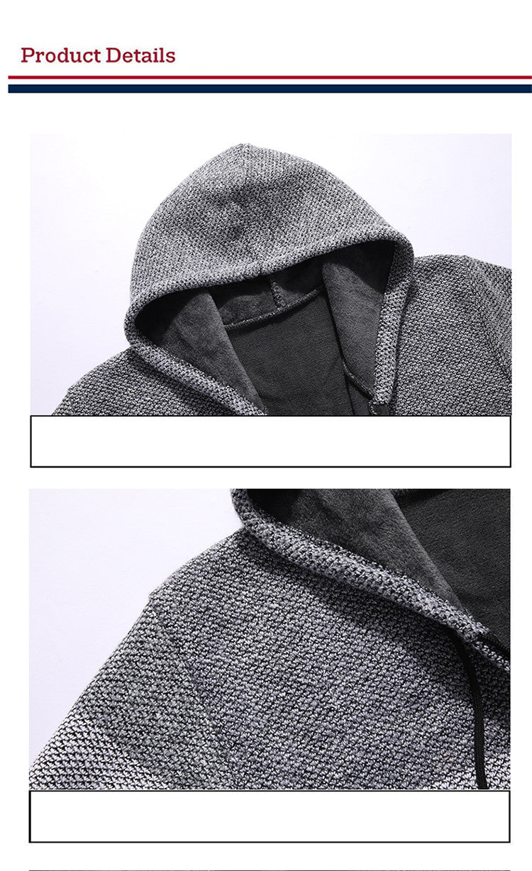 Casual Men's Hooded Plus Fleece Warm Sweater