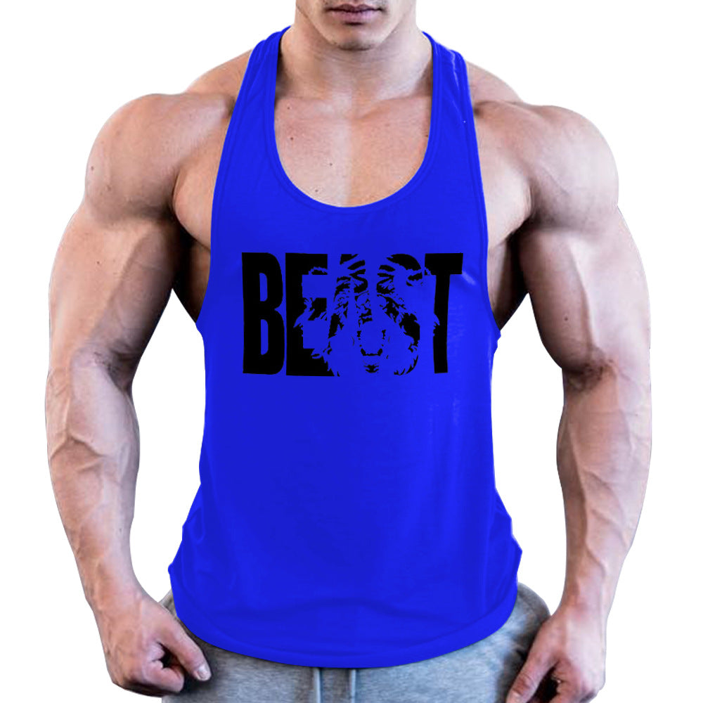 Men's Fitness Sports Summer Cotton Printed Wide Strap Vest