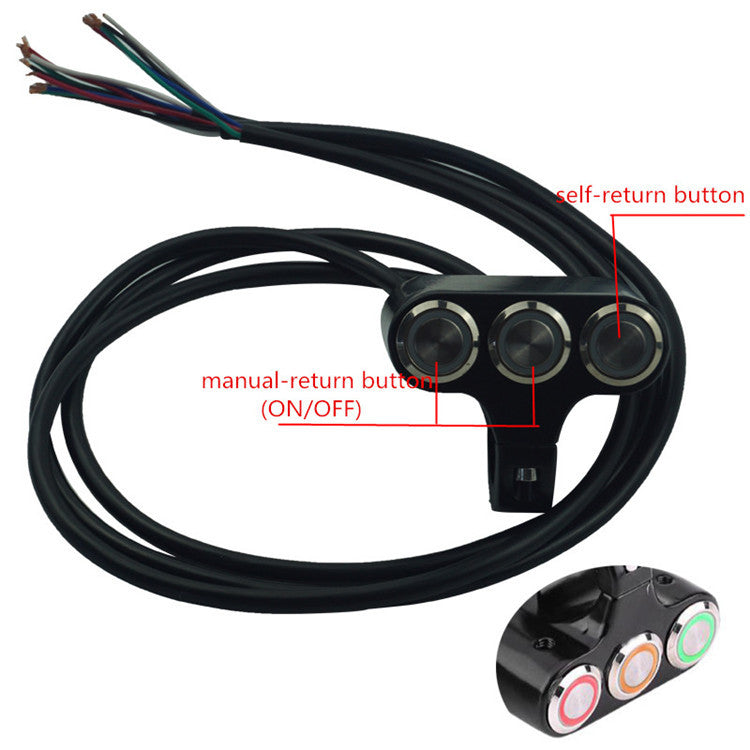 Motorcycle Leading Handlebar Spotlight LED Aluminum Alloy Multi-self-locking Self-reset Button Three-in-one Switch