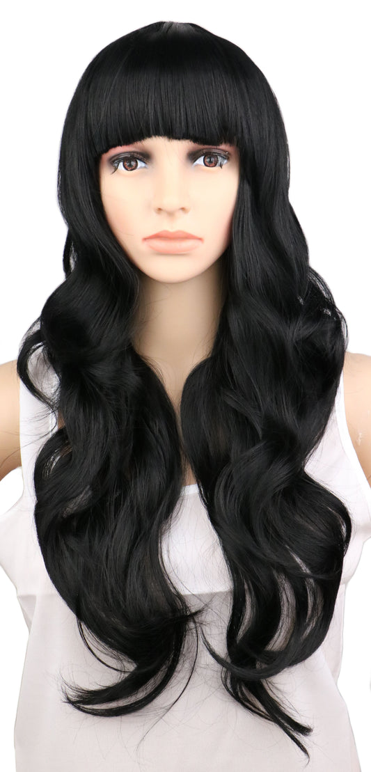 Female Long Curly Hair Big Wave Pear Flower Head Buckle Qi Bangs Wig