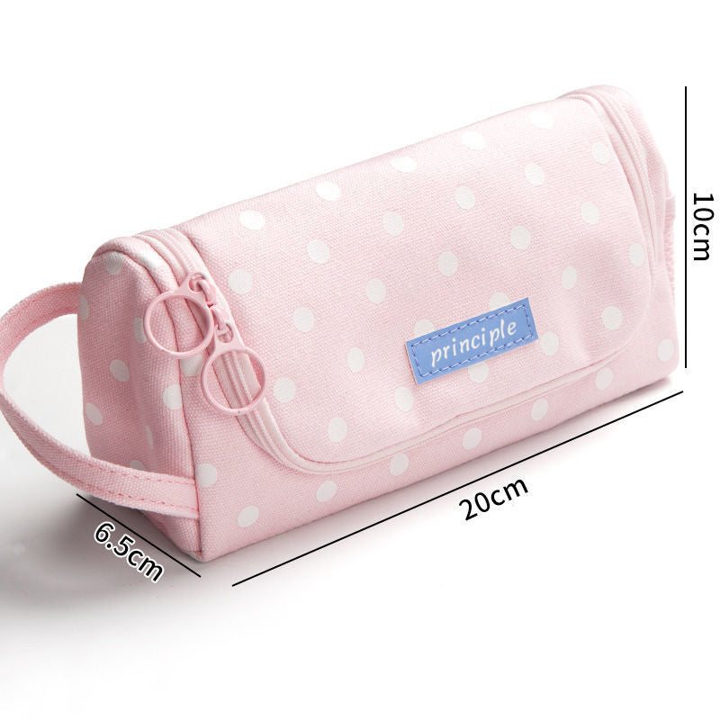 Canvas Pencil Case Large Capacity Simple Girl Japanese Cute Girl Heart Stationery Box Korean Pencil Case Multi-function