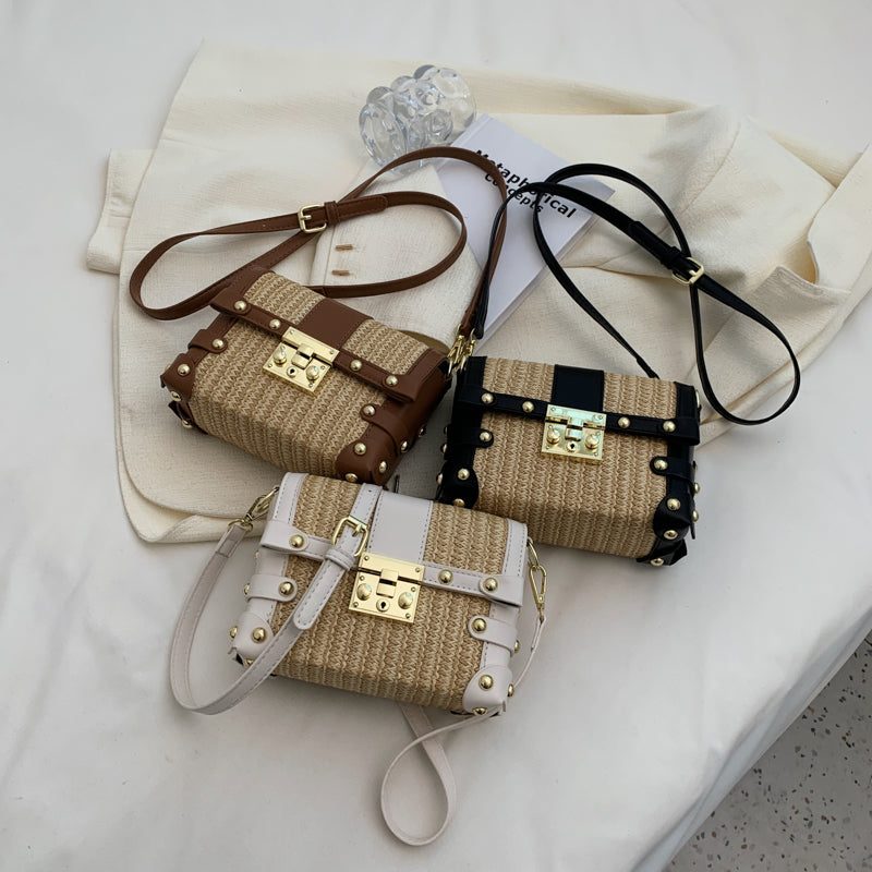 Mini Rivet Straw Crossbody Bags For Women 2022 Summer Trendy Designer Lady Travel Beach Purses And Handbags Female Shoulder Bag