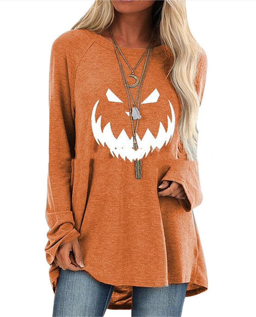 Halloween Theme Printed Long Sleeved T Shirt Women