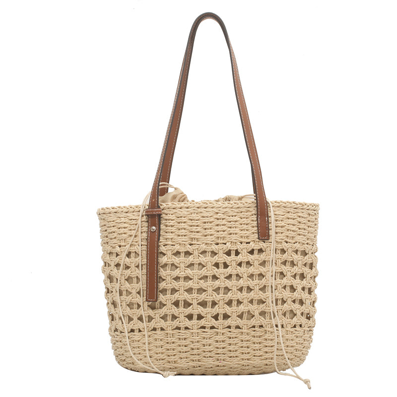 Big Straw Bucket Bag For Women 2022 Summer Trendy Weave Brand Beach Basket Top Handle Handbags Fashion Simple Shoulder Bags