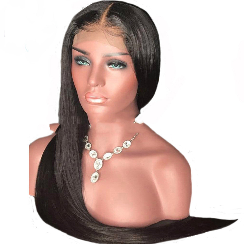 Ladies Mid-length Straight Hair Black Synthetic Front Lace