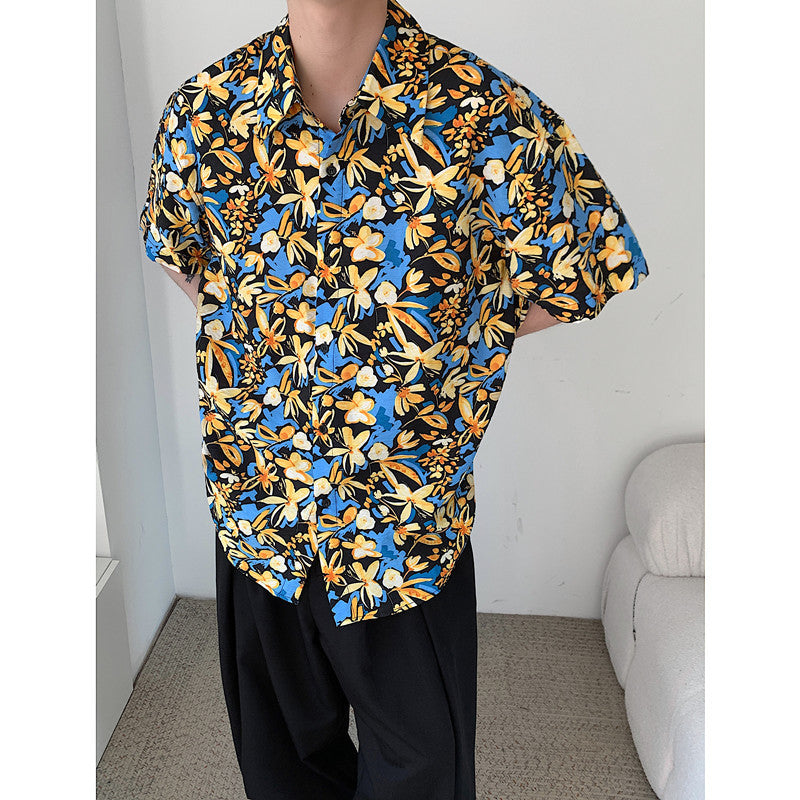 Vintage Full-page Print Men's Short-sleeved Shirt