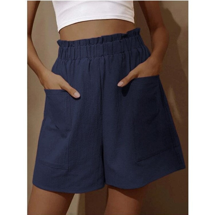 Wide-leg Casual Shorts With Pockets High Waist Elastic Pants Women