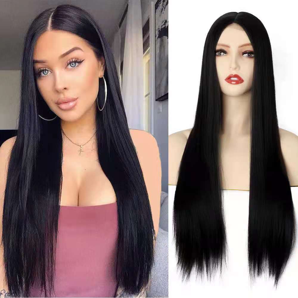 Women's Mid-Part Long Straight Front Lace Head Cover Wig