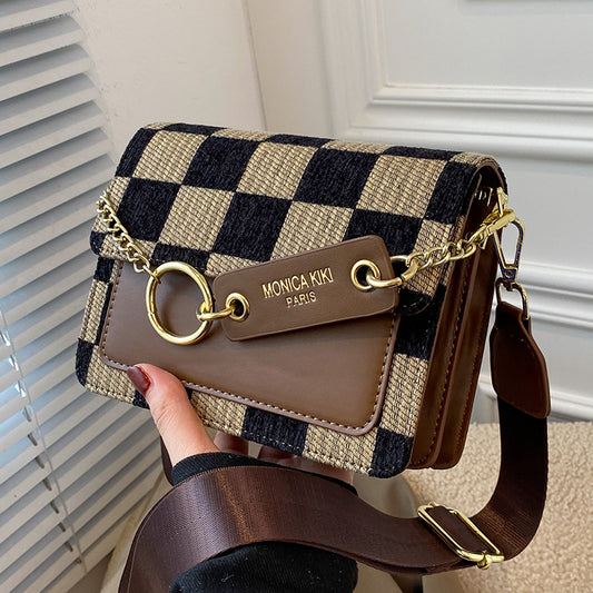 Checkerboard Mini Fabric Flap Crossbody Sling Bags For Women 2022 Luxury Brand Design Handbag Simple Shoulder Bag Handbags Tiny