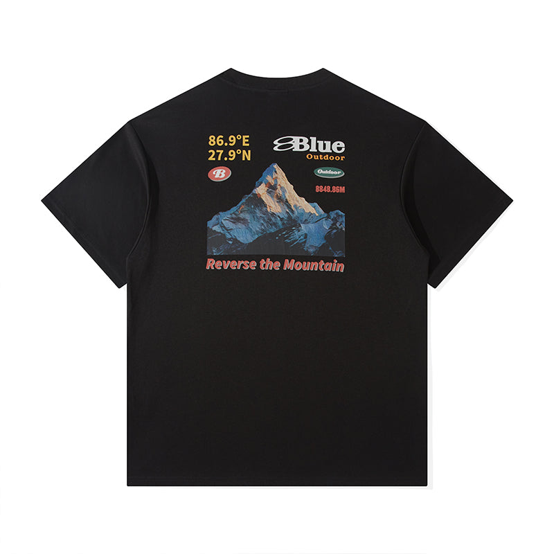 Snow Mountain Print Retro Couple T-Shirt Loose