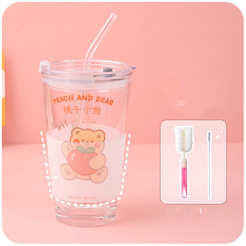 Cute Large-capacity Straw Glass With Lid Scale