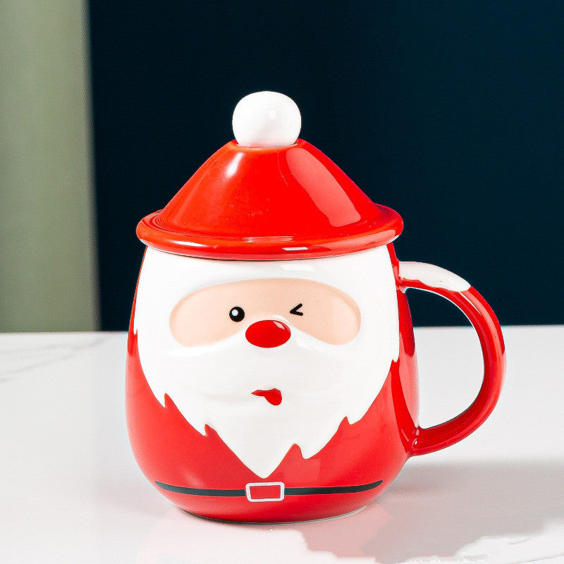 Santa Claus Ceramic Mugs Milk Coffee Cups With Lids Spoons Ins Large Capacity Water Bottle Creative Mark Drinkware