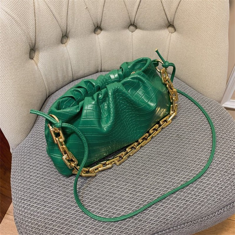 SWDF Day Clutch Thick Gold Chains Dumpling Clip Purse Bag Women Cloud Underarm Shoulder Bag Pleated Hobos Pouch Totes Handbag