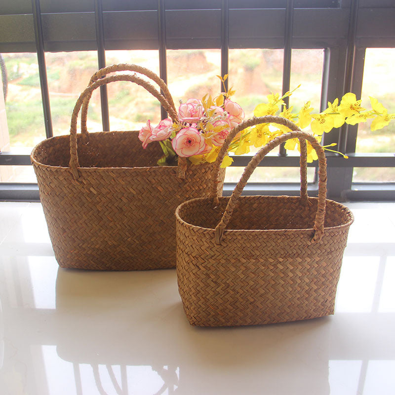 New Seagrass Woven Basket Floral Plant Tote