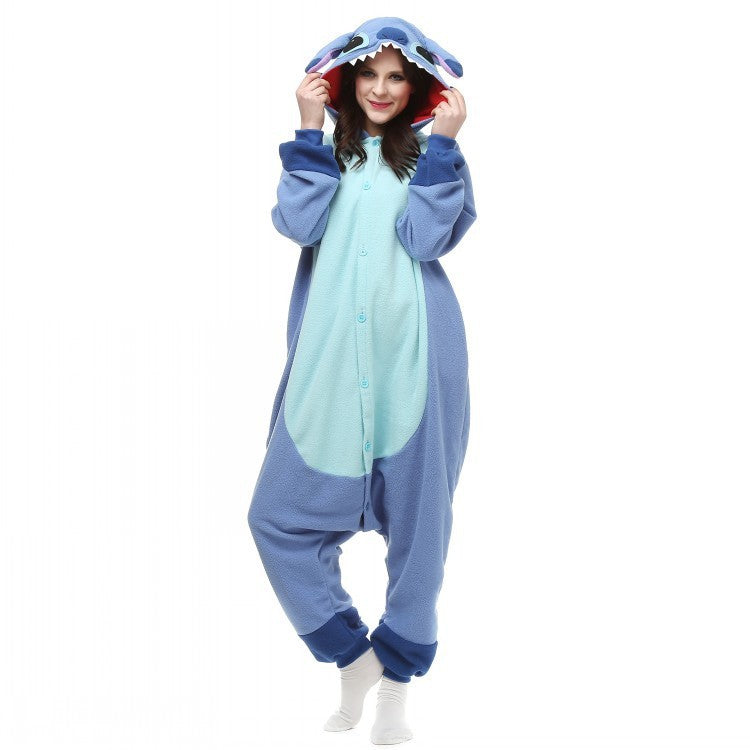 Blue Pink Stitch Cartoon One-piece Pajama