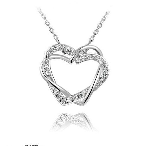 Fashion Jewelry Factory Jewelry Customized Double Diamond Heart Necklace Earring Set