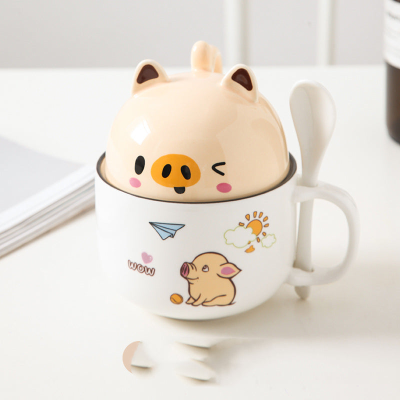 Cartoon Office Ceramic Mug With Lid Spoon