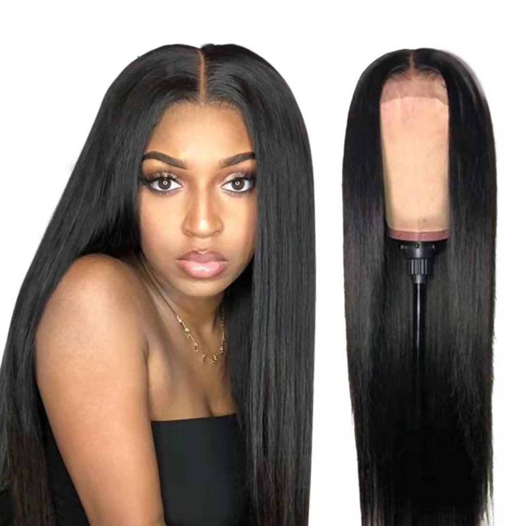 Women's Mid-Part Long Straight Front Lace Head Cover Wig