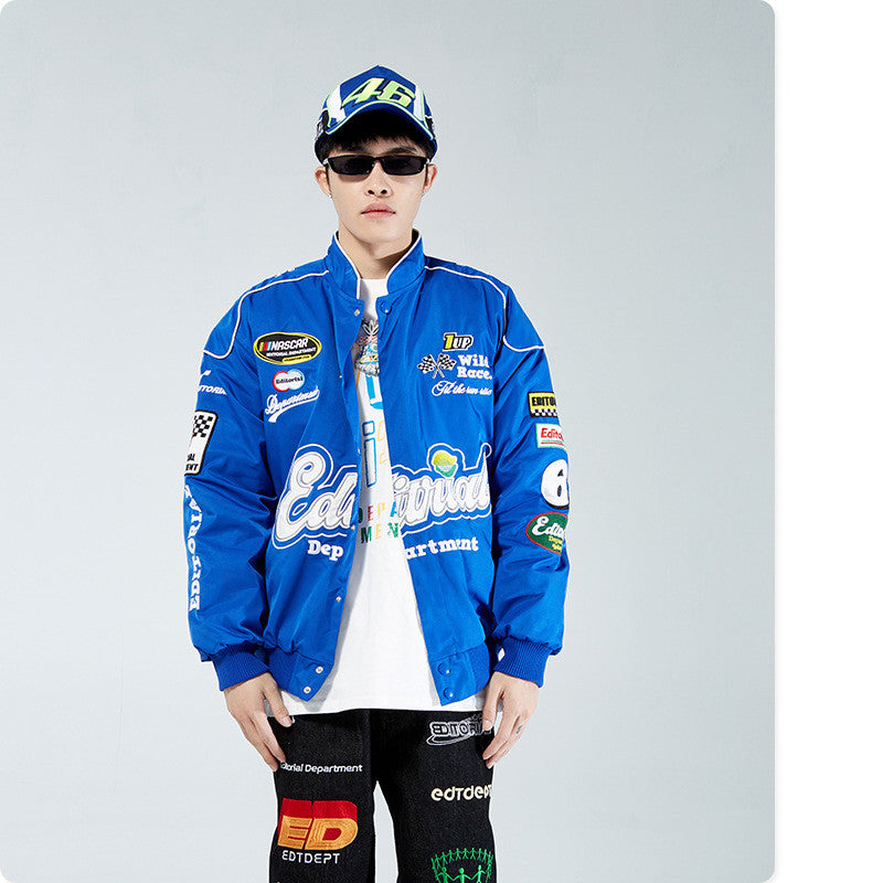 Badge Embroidered Racing Suit Men's Loose Jacket