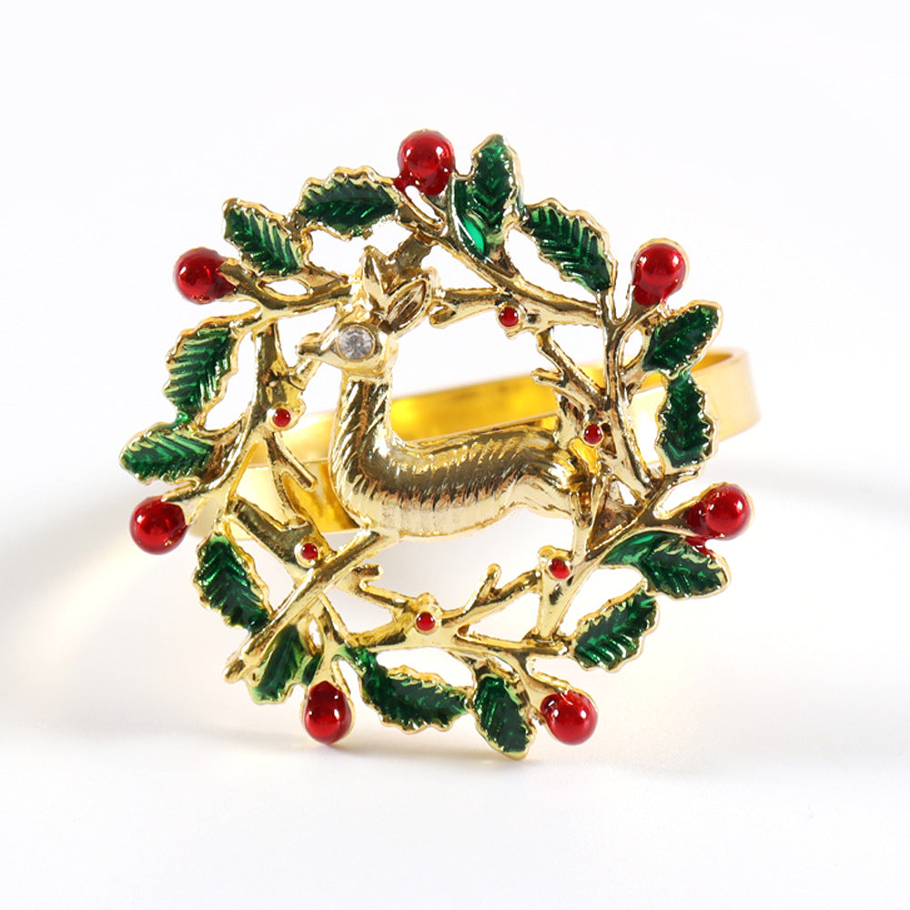 Elk Flower Christmas Tree Napkin Rings Bells