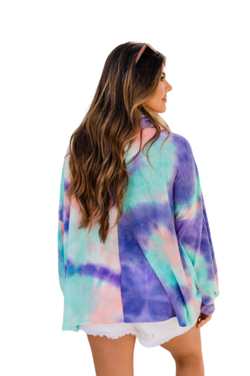 Ladies Tie Dye Hooded Long Sleeve Sweatshirt Pullover