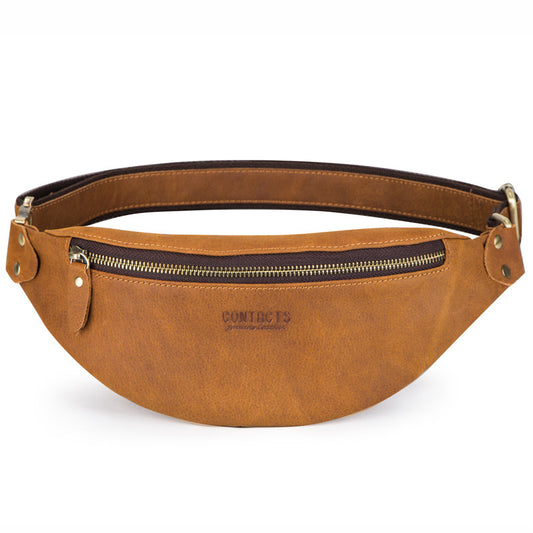 Retro Crazy Horse Leather Men's Waist Bag Genuine Leather