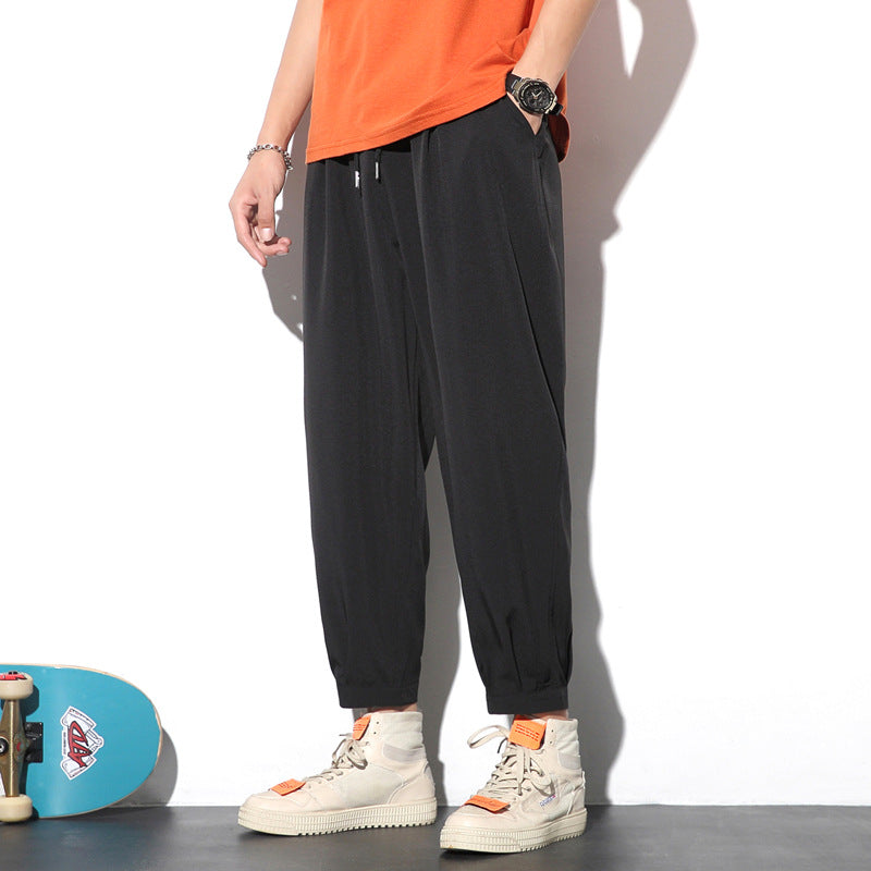 Drawstring Pants Summer Casual Ice Slik Trousers Jogger Hiking Sports Pants Men