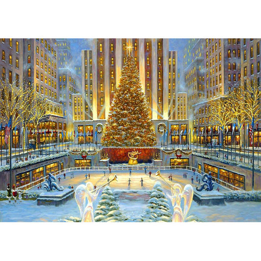 Oversized Christmas Tree Cross 3D Stone Painting Beautify Lace Embroidery Pattern